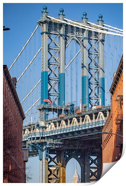 Manhattan Bridge viewpoint from Dumbo - travel photography Print by Erik Lattwein