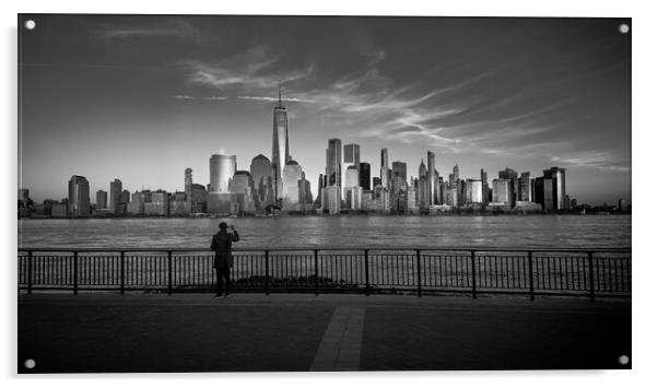 Man takes a photo of Manhattan skyline - travel photography Acrylic by Erik Lattwein