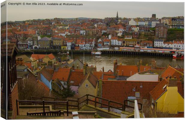 Overlooking Whitby's Scenic Harbour Canvas Print by Ron Ella