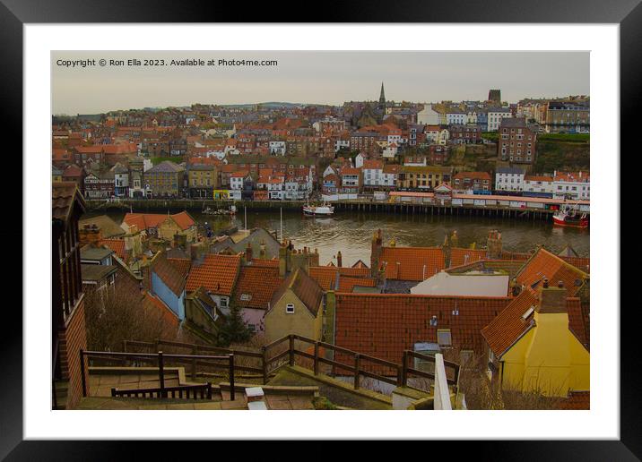 Overlooking Whitby's Scenic Harbour Framed Mounted Print by Ron Ella