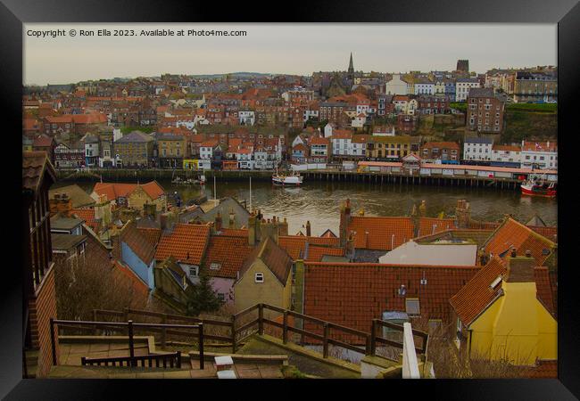 Overlooking Whitby's Scenic Harbour Framed Print by Ron Ella
