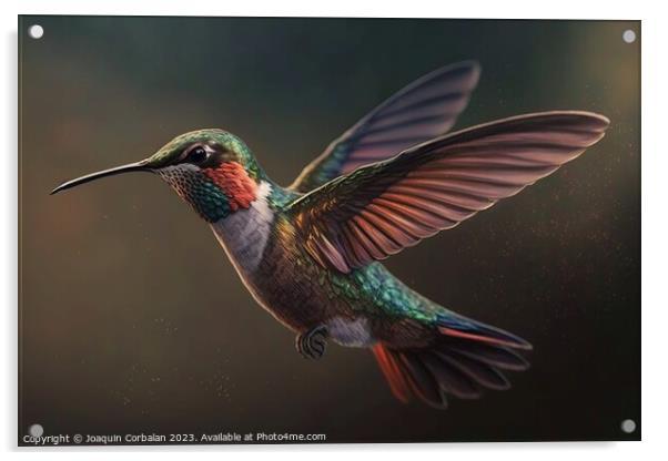beautiful hummingbird flying in suspense. Ai generated. Acrylic by Joaquin Corbalan