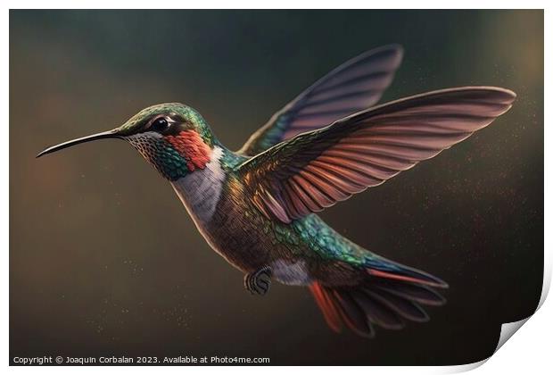 beautiful hummingbird flying in suspense. Ai generated. Print by Joaquin Corbalan