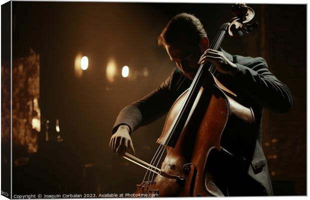 Classical musician playing a double bass at an evening concert.  Canvas Print by Joaquin Corbalan