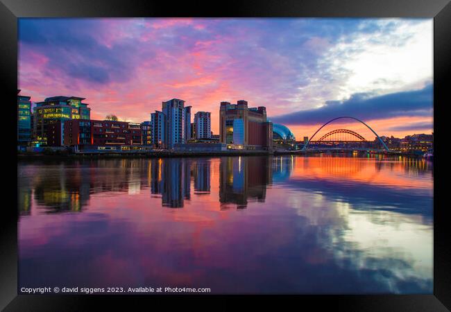 Sunset on Tyneside Framed Print by david siggens