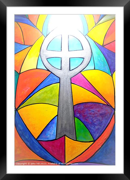 Abstract Religious stained glass window. Framed Mounted Print by john hill