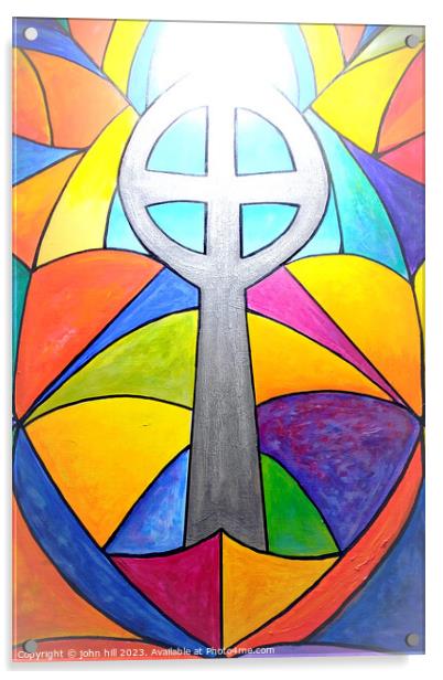 Abstract Religious stained glass window. Acrylic by john hill