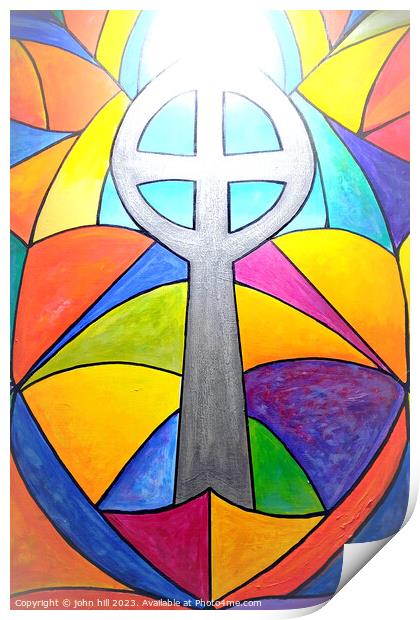 Abstract Religious stained glass window. Print by john hill