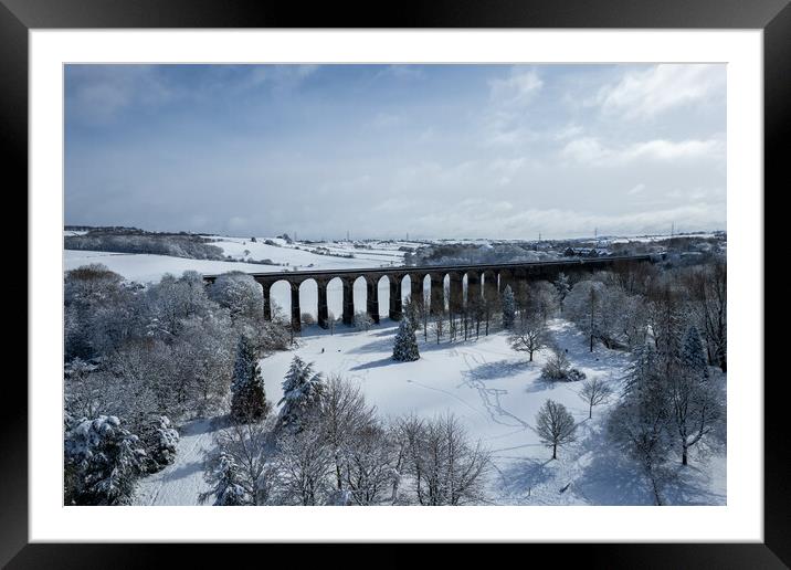 Penistone Viaduct Winter Scene Framed Mounted Print by Apollo Aerial Photography