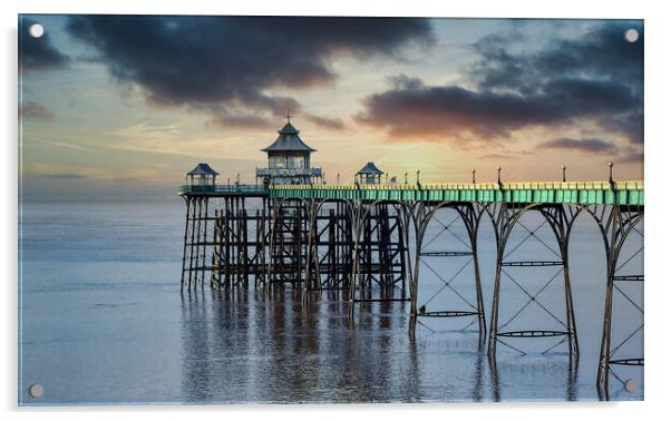 Clevedon Pier with a Moody Sunset Sky Acrylic by Tracey Turner
