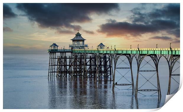 Clevedon Pier with a Moody Sunset Sky Print by Tracey Turner