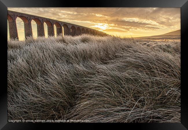 Ribblehead Viaduct on a frosty morning Framed Print by simon waldram