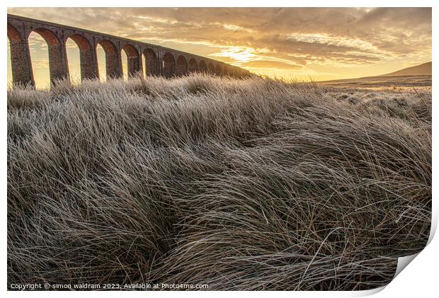 Ribblehead Viaduct on a frosty morning Print by simon waldram