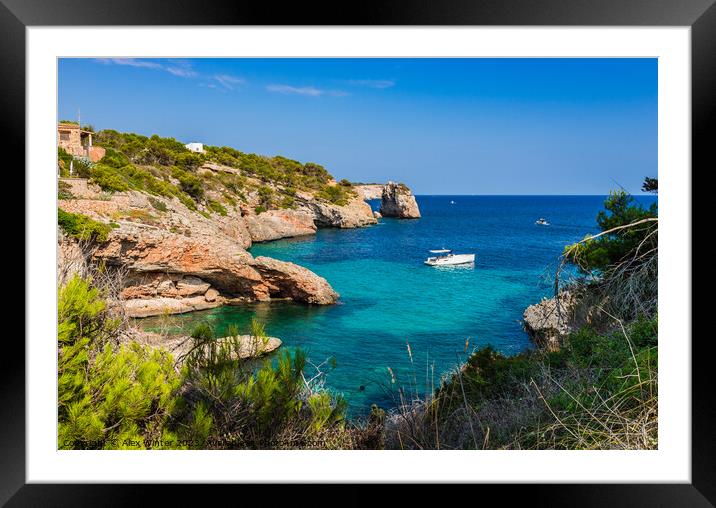 Idyllic bay with luxury yacht at the coast Majorca Framed Mounted Print by Alex Winter