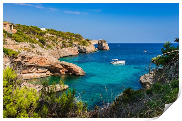 Idyllic bay with luxury yacht at the coast Majorca Print by Alex Winter