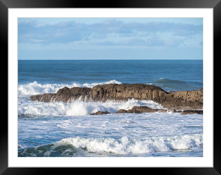 Waves at Bude Breakwater Framed Mounted Print by Tony Twyman