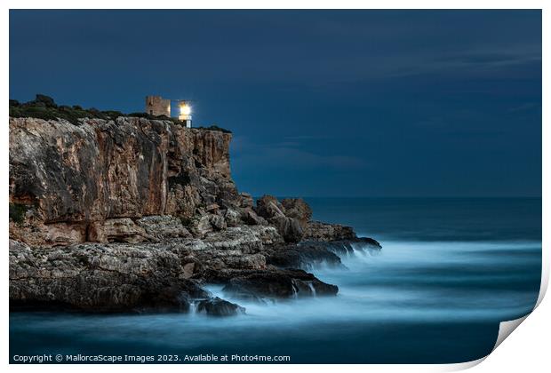 Rocky cliff with in Cala Figuera Print by MallorcaScape Images
