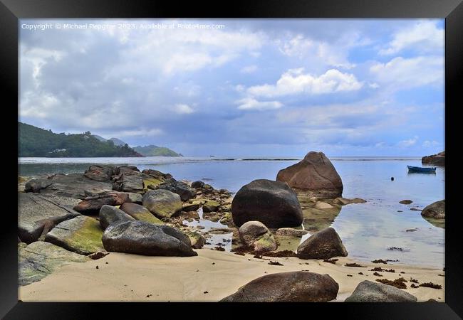 Beautiful rocks at the beaches of the tropical paradise island S Framed Print by Michael Piepgras