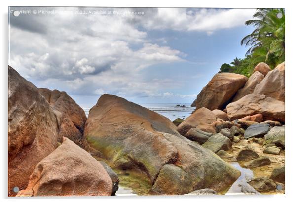 Beautiful rocks at the beaches of the tropical paradise island S Acrylic by Michael Piepgras