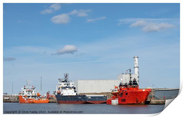 Commercial ships on the River Yare, Great Yarmouth Print by Chris Yaxley