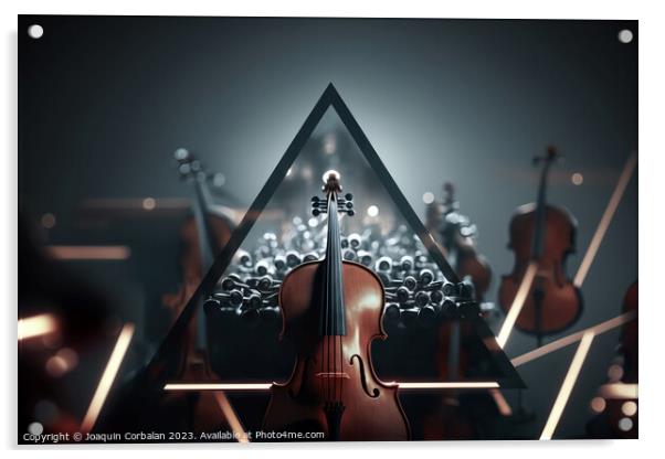 A violin in a symphony orchestra. Ai generated. Acrylic by Joaquin Corbalan