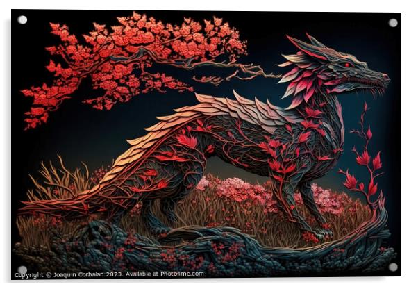 Artistic design of a Chinese millennial dragon, wood textured fo Acrylic by Joaquin Corbalan