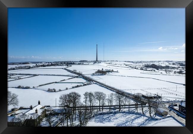 Emley Moor Heavy Snow Framed Print by Apollo Aerial Photography