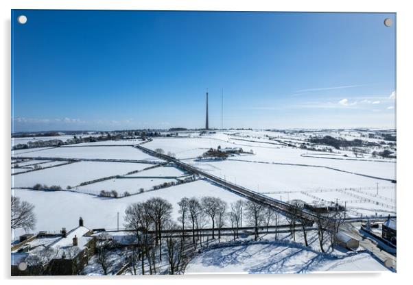 Emley Moor Heavy Snow Acrylic by Apollo Aerial Photography
