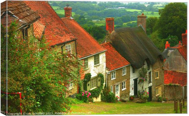 Gold hill Shaftsbury Dorset Canvas Print by Les Schofield