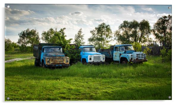 old abandoned broken trucks Acrylic by Lana Topoleva
