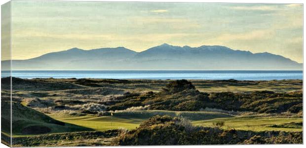 Royal Troon Golf Club and Arran mountains Canvas Print by Allan Durward Photography