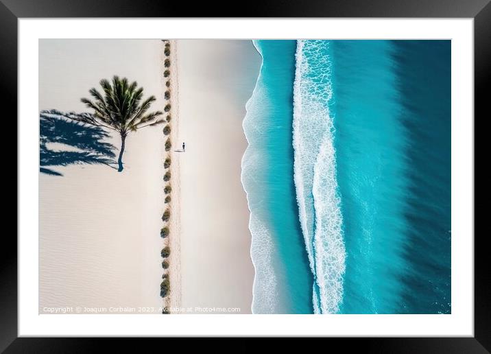 Aerial view of the beach waves hitting the sand. Ai generated. Framed Mounted Print by Joaquin Corbalan