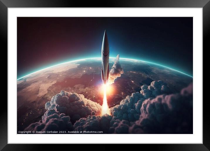 Launch of a supersonic missile reaching the atmosphere. Ai gener Framed Mounted Print by Joaquin Corbalan
