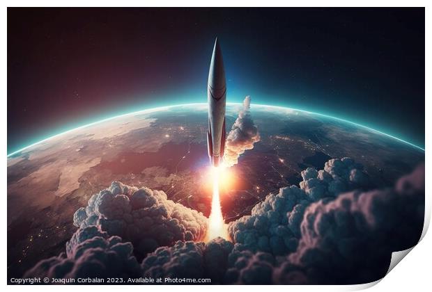 Launch of a supersonic missile reaching the atmosphere. Ai gener Print by Joaquin Corbalan