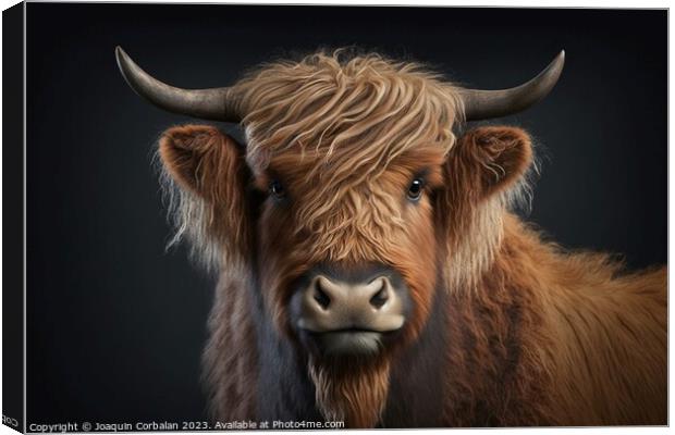 Scottish cow, drawing. Ai generated. Canvas Print by Joaquin Corbalan