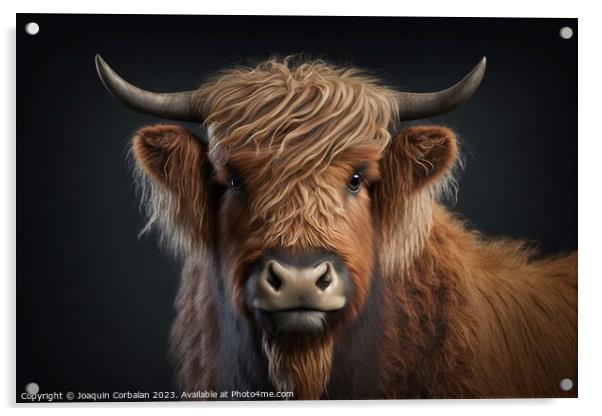 Scottish cow, drawing. Ai generated. Acrylic by Joaquin Corbalan