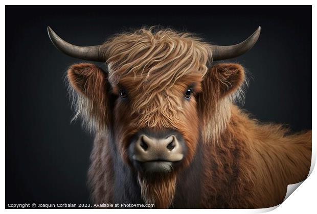 Scottish cow, drawing. Ai generated. Print by Joaquin Corbalan