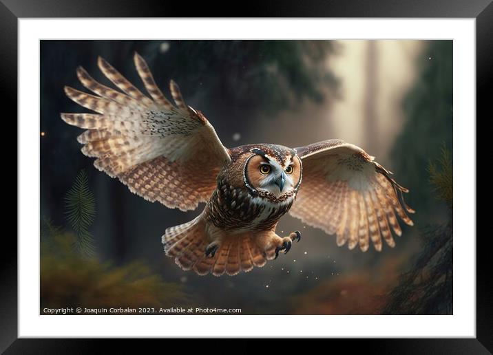 An owl flutters. Ai generated. Framed Mounted Print by Joaquin Corbalan