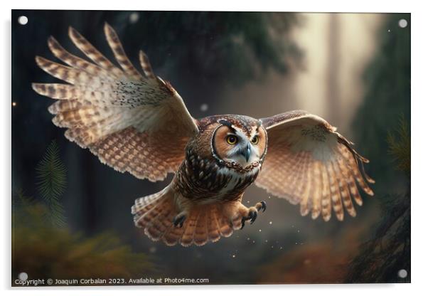 An owl flutters. Ai generated. Acrylic by Joaquin Corbalan