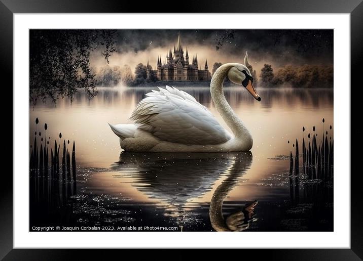 Beautiful swan at nightfall. Ai generated. Framed Mounted Print by Joaquin Corbalan