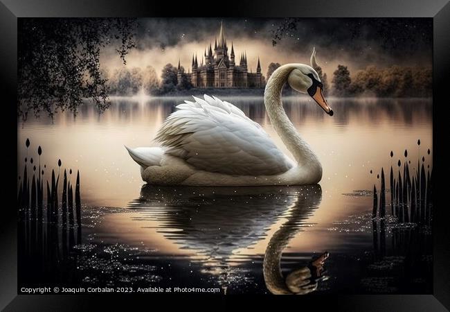 Beautiful swan at nightfall. Ai generated. Framed Print by Joaquin Corbalan