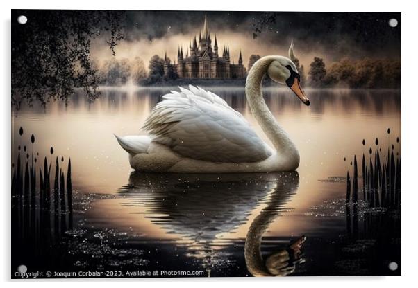 Beautiful swan at nightfall. Ai generated. Acrylic by Joaquin Corbalan