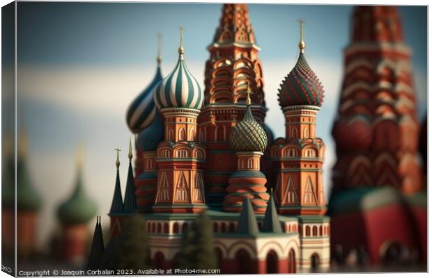Typical Russian orthodox cathedral, mockup style illustration of Canvas Print by Joaquin Corbalan