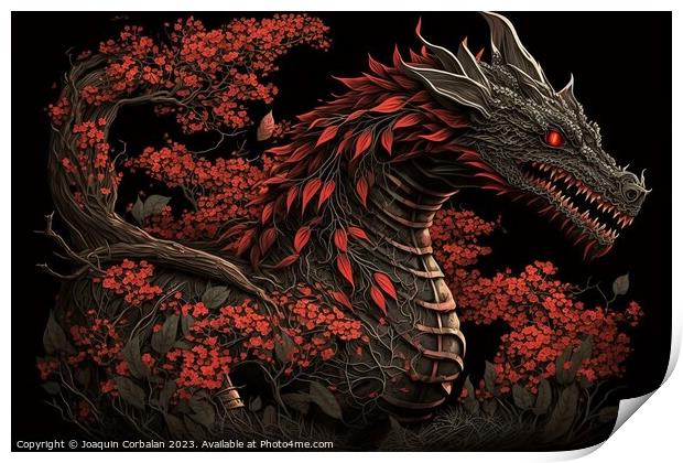 Artistic design of a Chinese millennial dragon, wood textured fo Print by Joaquin Corbalan