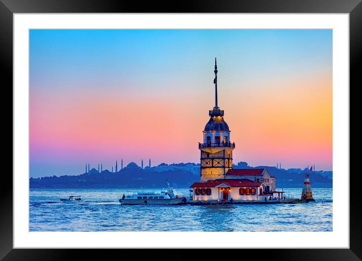 Maiden Tower In Istanbul At Dusk Framed Mounted Print by Artur Bogacki