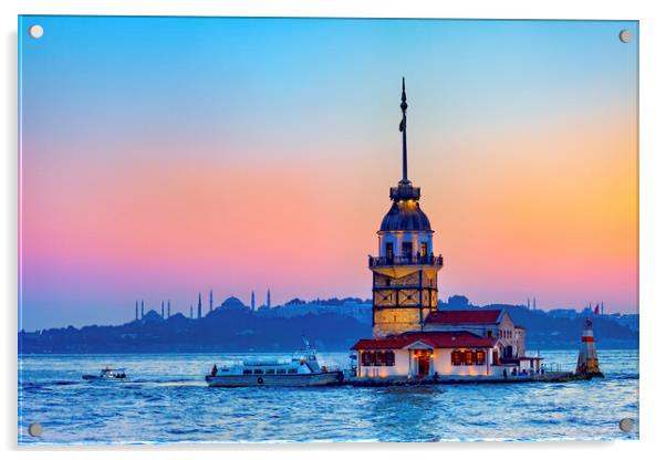 Maiden Tower In Istanbul At Dusk Acrylic by Artur Bogacki