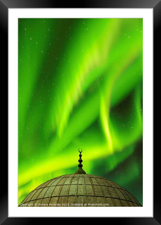 Istanbul Mosque Dome Aurora Sky Framed Mounted Print by Antony McAulay