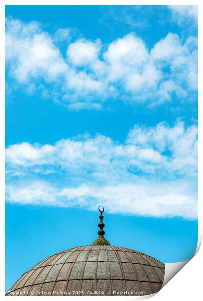 Istanbul Mosque Dome Blue Sky Print by Antony McAulay