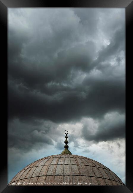 Istanbul Mosque Dome Overcast Sky Framed Print by Antony McAulay