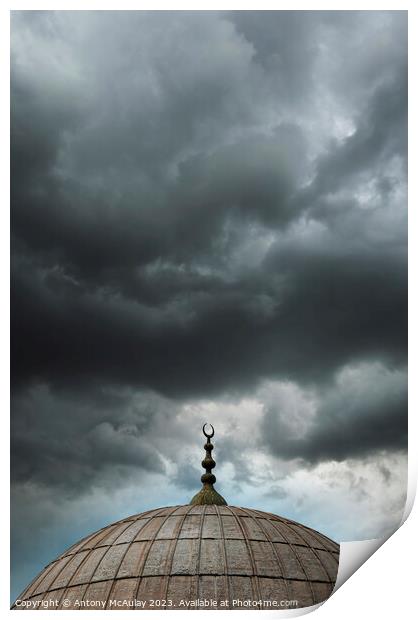 Istanbul Mosque Dome Overcast Sky Print by Antony McAulay